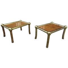 Pair of Drexel End Tables in Pecan and Distressed Gold Leaf