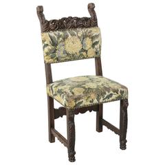 19th Century Sculptural Hand-Carved Walnut Louis XIII Style Side Chair 2