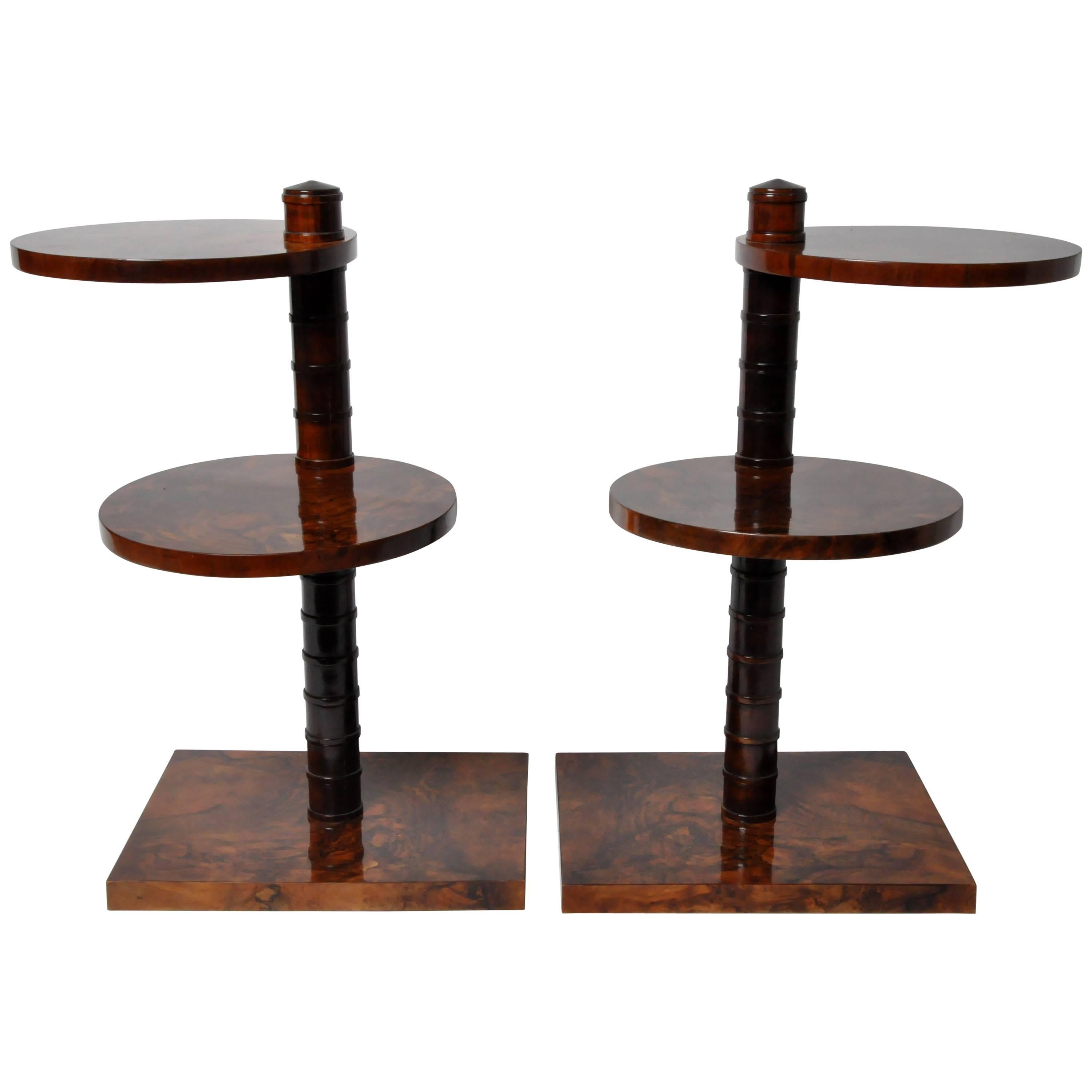 Pair of Art Deco Side Tables with Rotatable Shelves