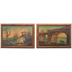 Pair of Colorful Landscapes or Capriccio After Hubert Robert 8