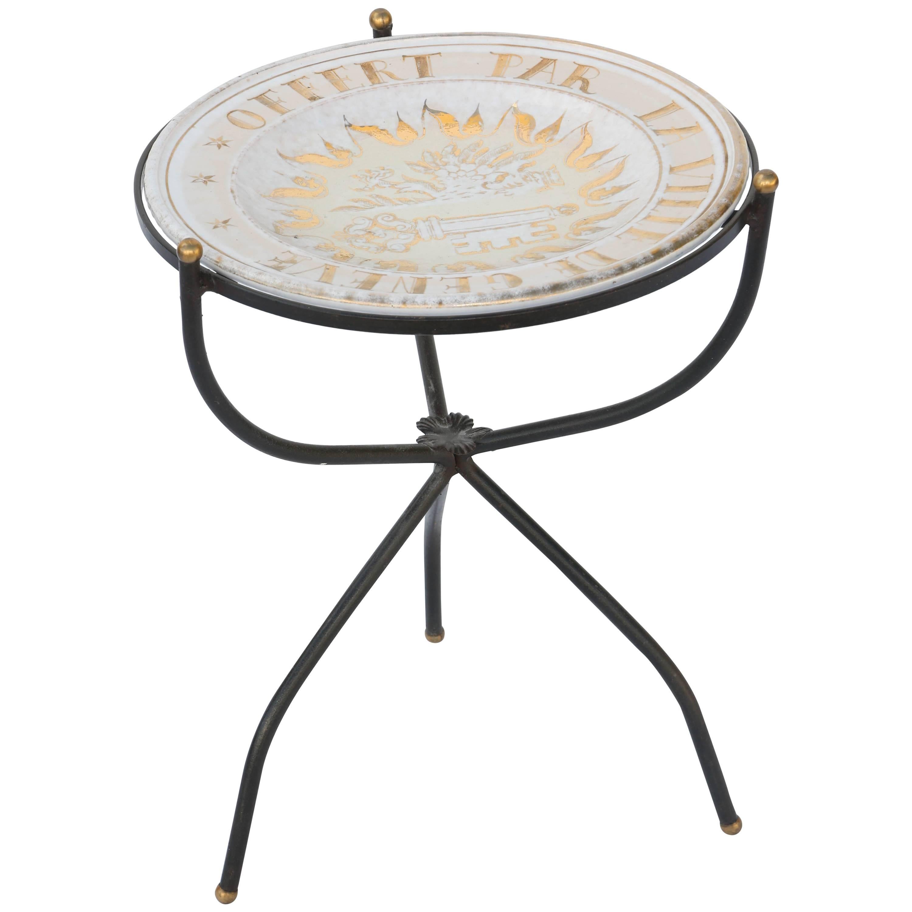 Iron Accent Table with Glazed Terracotta Charger Top