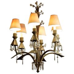 Elegant Six-Arm Bronze Chandelier with Crystal Decoration, 1940s 9