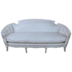 Carved Walnut Painted Sofa with White Vinyl Upholstrey