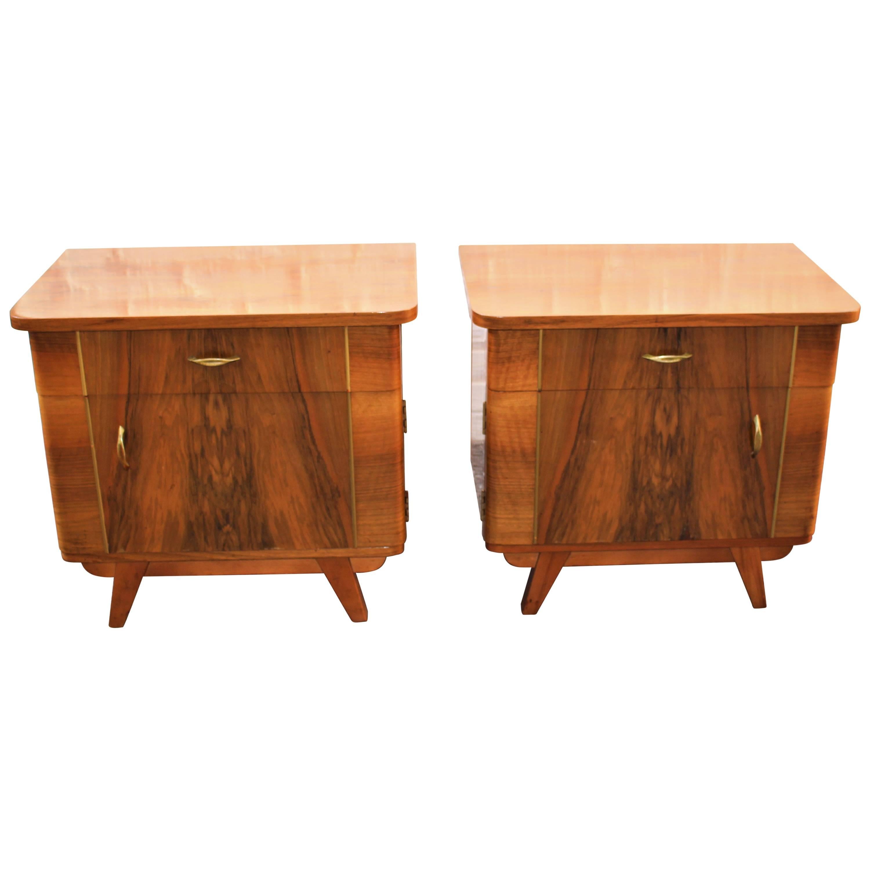 Austrian Deco Pair of Veneer Nightstands