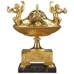 French Empire Centerpiece Perfume Burner in Gilt Bronze and Marble 9
