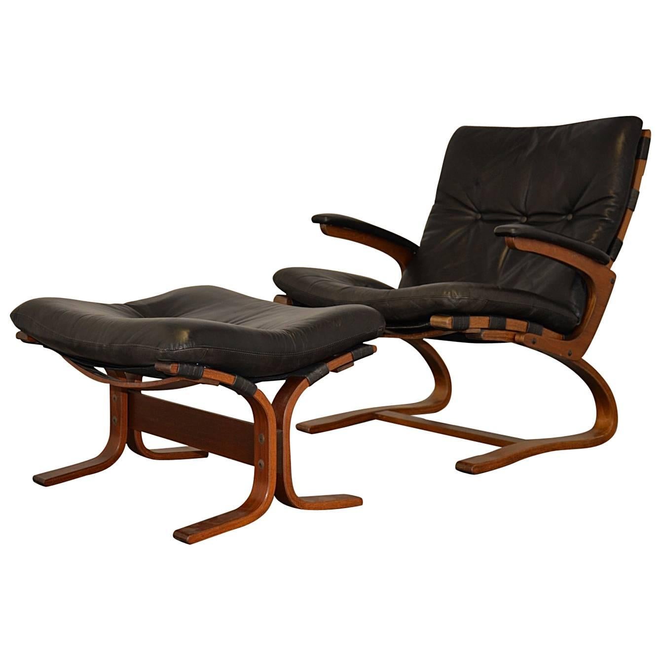 Vintage Leather Armchair and Ottoman by Sormani of Italy, 1963