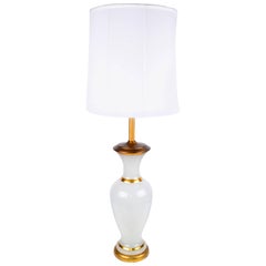 Vintage 1950s Hollywood Regency Opal Glass and Brass Table Lamp