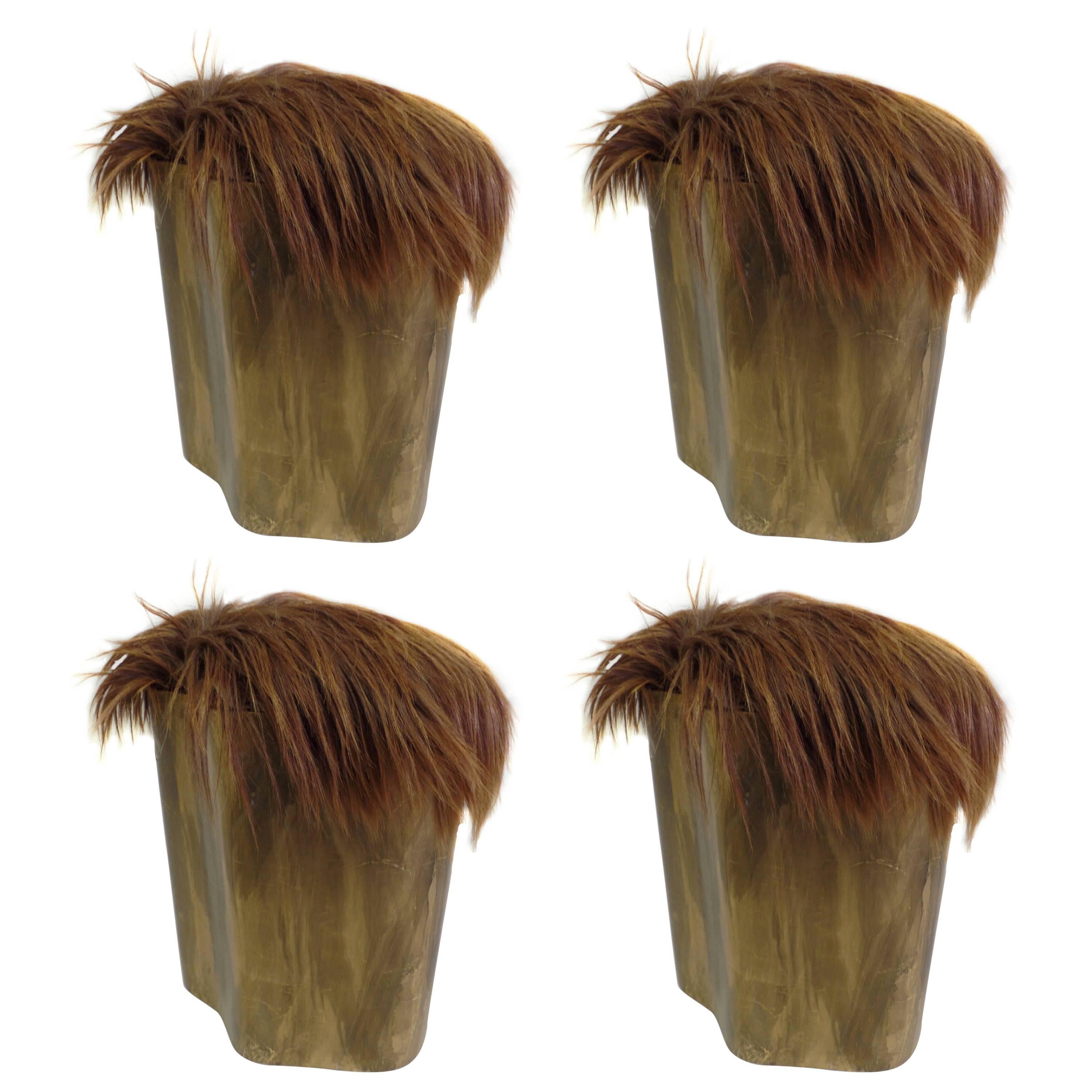 Four Gilt & Horse Hair Stools Attr. to Malcolm McLaren, c. 1976 For Sale