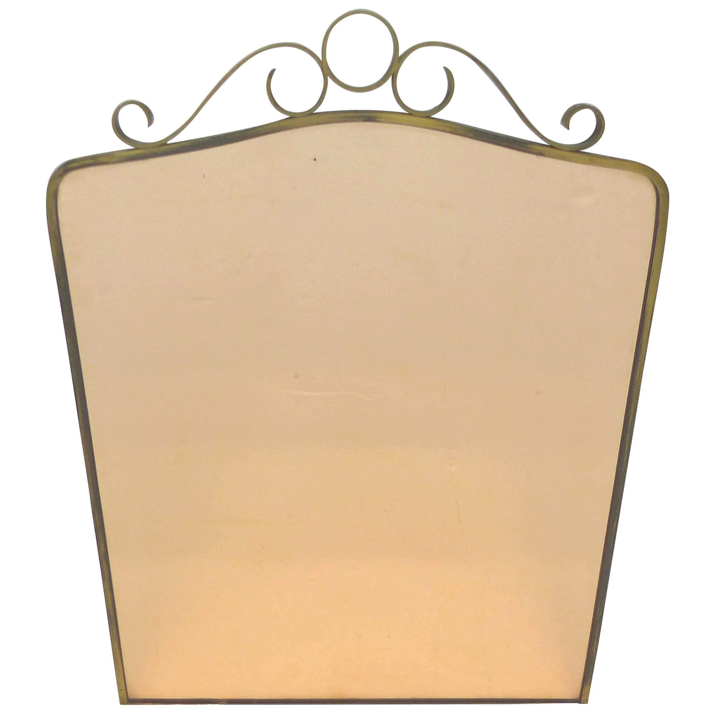 Art Deco Brass Peach Glass Wall Mirror