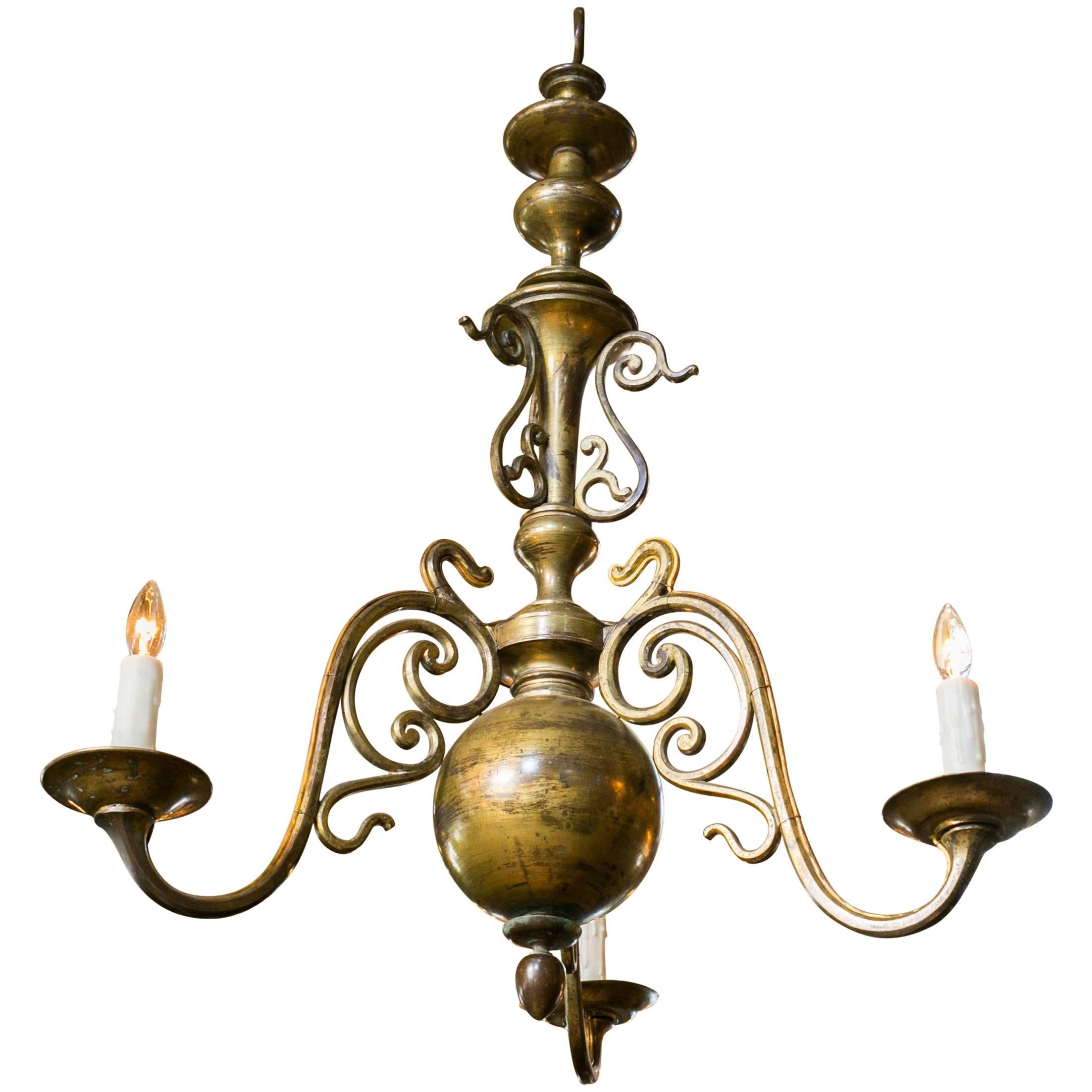 Bronze Flemish Style Chandelier with Three Arms, circa 1900