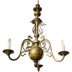 Antique Bronze Flemish Style Chandelier with Three Arms, circa 1900