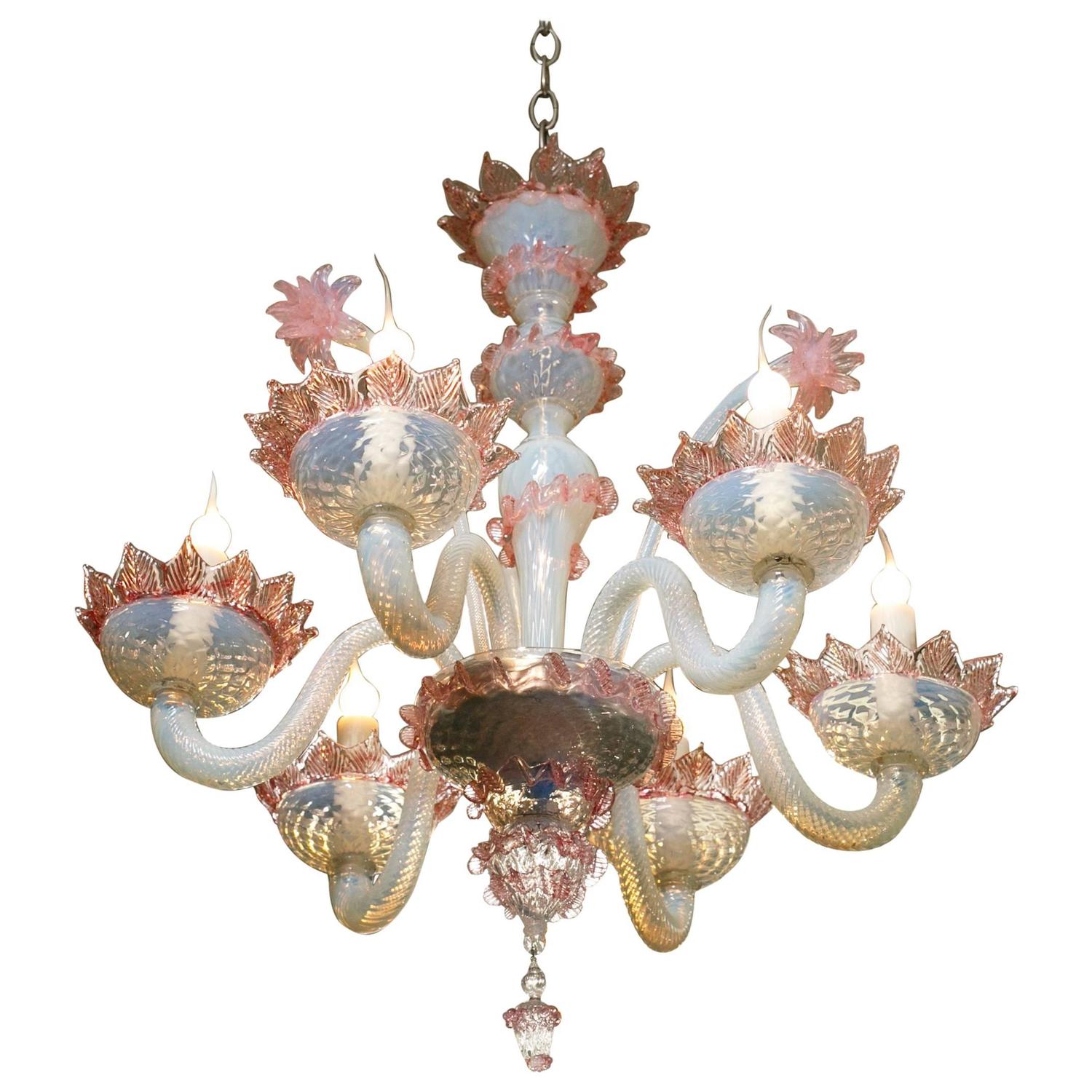 Lovely Antique Blue And Pink Murano Glass Chandelier At 1stdibs Pink And White Murano N Glass Chandelier With Flowers Circa 1940