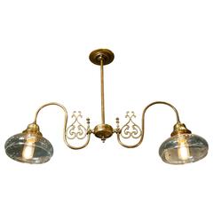 Antique Brass and Glass Downward Facing Light from Belgium, circa 1920