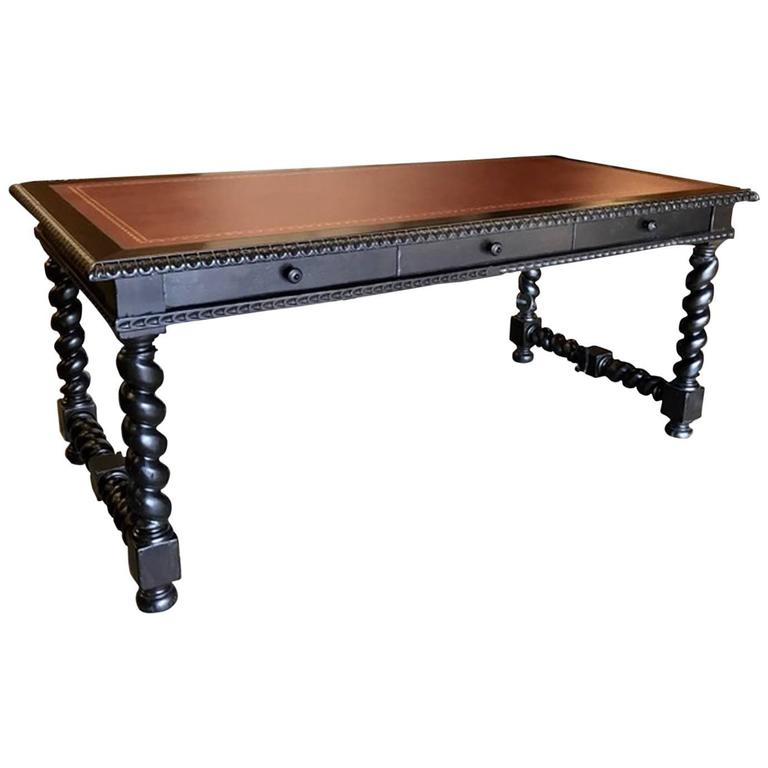 Dos Gallos Custom Barley Twist Desk with Leather Insert and Iron