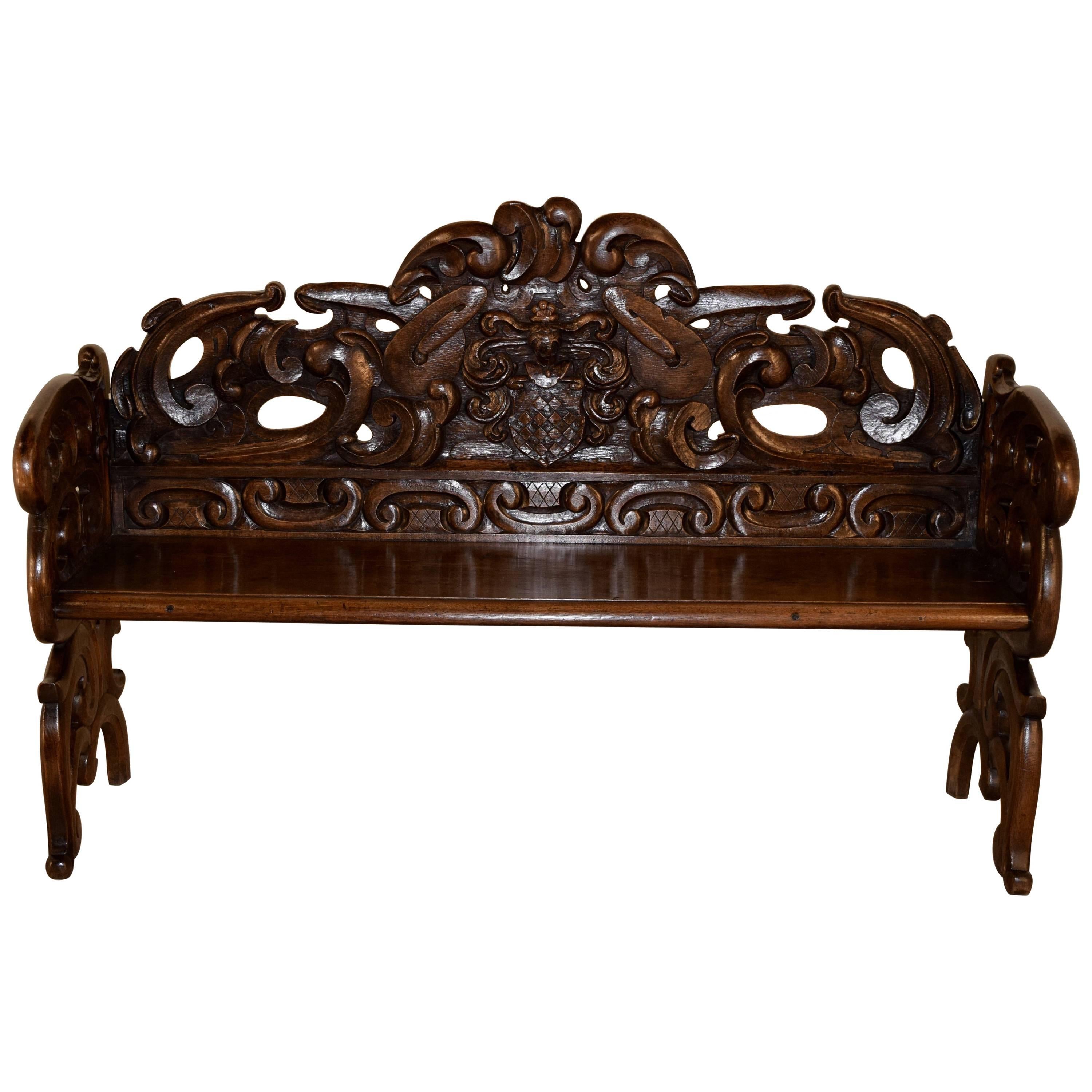 19th Century French Carved Oak Settle