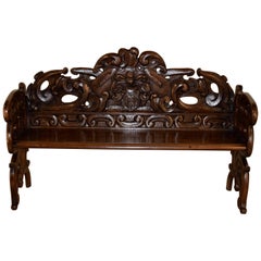 19th Century French Carved Oak Settle