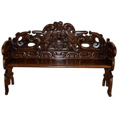 19th Century French Carved Oak Settle 8