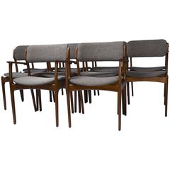 Set of Ten Upholstered Teak Dining Chairs by Erik Buch