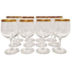 Vintage Italian 22-Karat Gold Rim Stem Glasses, Set 12
