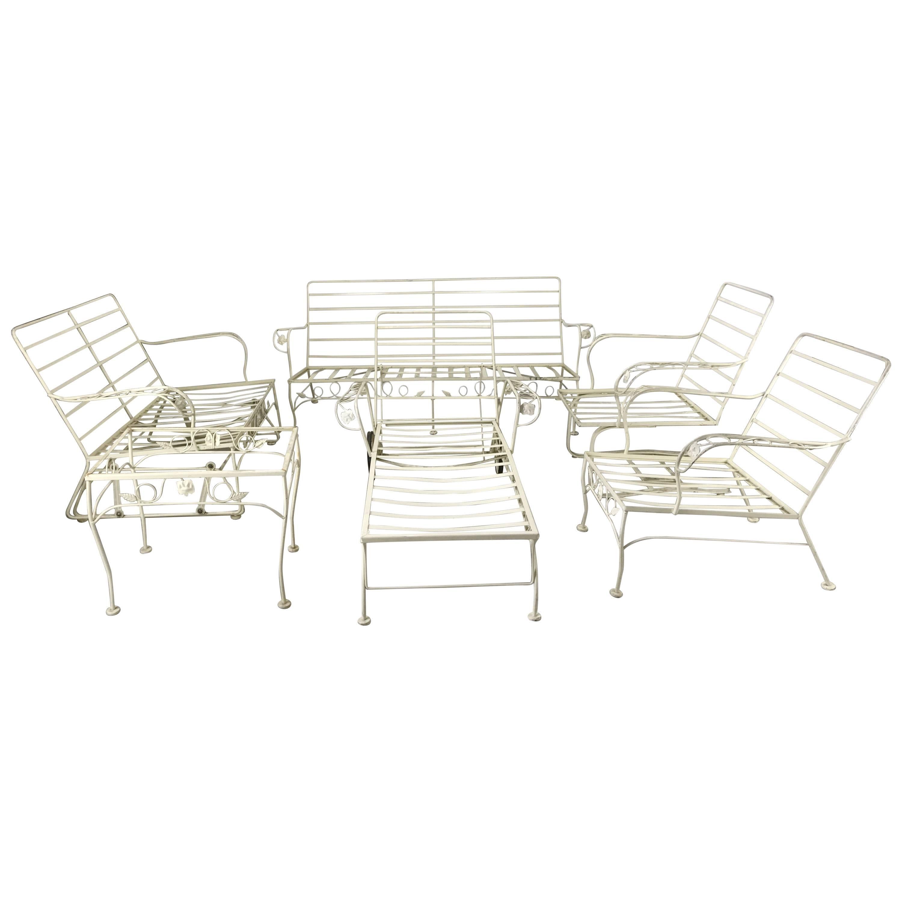 Classic Six-Piece Wrought Iron Garden Set, Including Glider and Chaise, Woodard