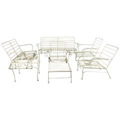 Classic Six-Piece Wrought Iron Garden Set, Including Glider and Chaise, Woodard