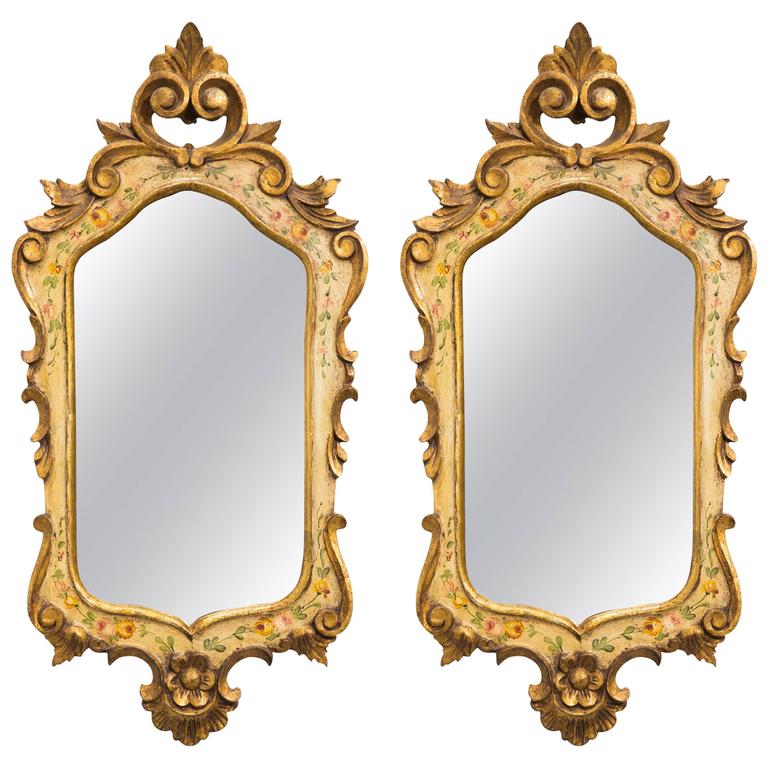 Pair of HandPainted Giltwood Italian Mirrors For Sale at 1stdibs