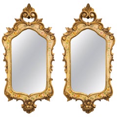Pair of Hand-Painted  Giltwood Italian Mirrors