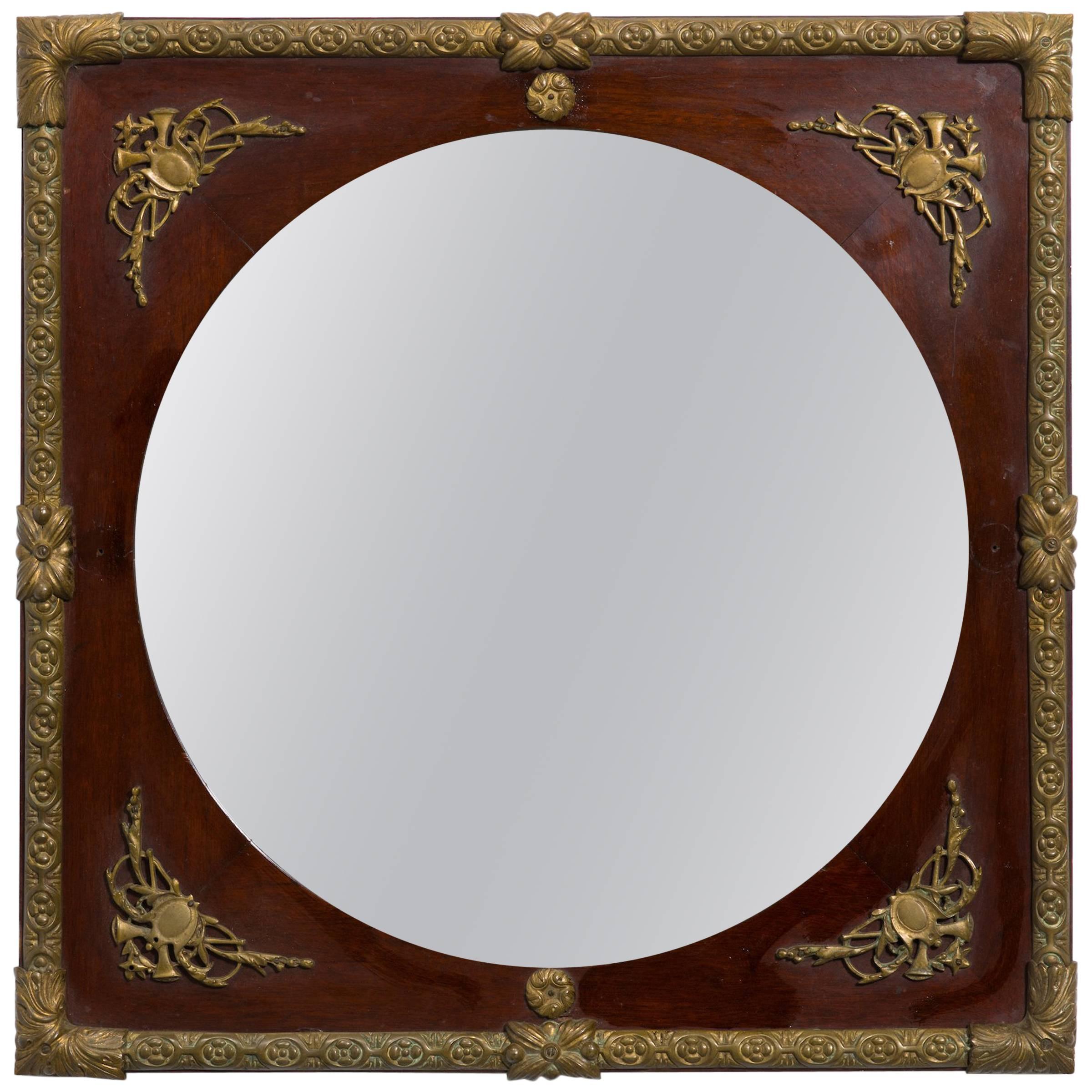 Classical Bronze Wood Mirror For Sale
