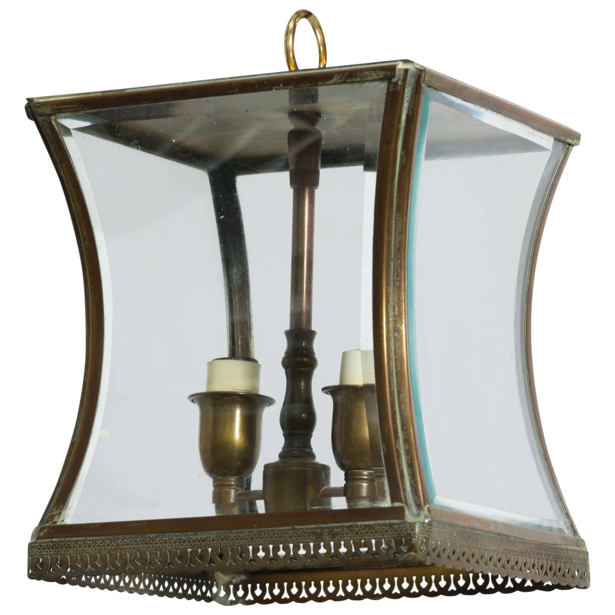 Small Brass Beveled Glass Lantern