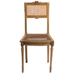 1920s Hand-Carved French Caned Side Chair
