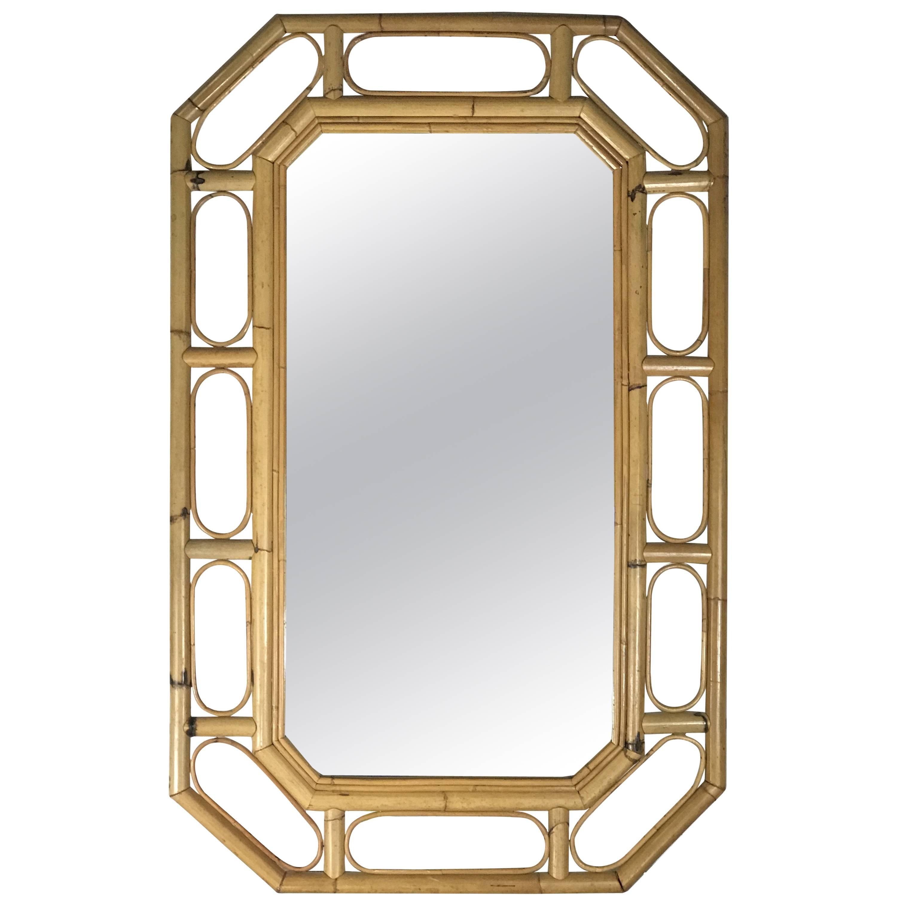 1970s Bamboo Octagon Wall Mirror