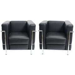 Pair of Le Corbusier LC-2 Style Leather  Lounge Chairs