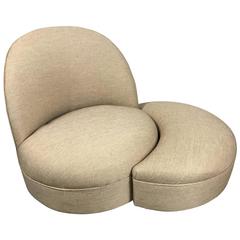 Kagan Style Swivel Chair with Crescent Ottoman