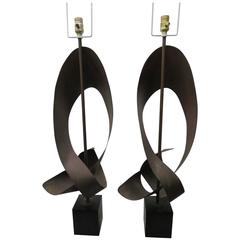Pair of Huge Brutalist Harry Balmer Ribbon Lamp for Laurel, Mid-Century Modern 12