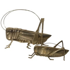 Retro Pair of Brass Grasshopper Paperweights /Sculptures