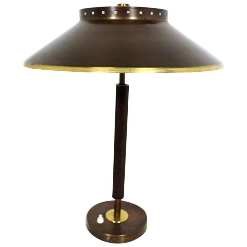 Table Lamp in Brass and Wood, Sweden For Sale