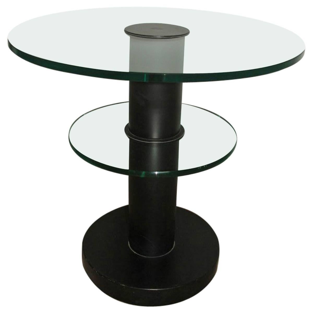 Table basse ronde Gio Ponti pour Fontana Arte, années 1960, verre noir dépoli en vente