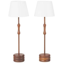 Pair of 1950s Solid Teak Floor Lamps