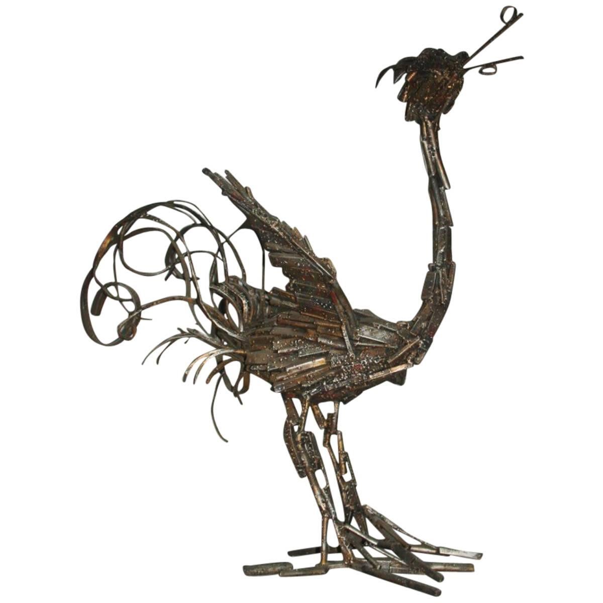 Vogel Moderne der Mitte des Jahrhunderts  Brutalistische Skulptur aus Metall im italienischen Design von 1970 