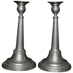 Antique Pair of Gustavian Pewter Candle Sticks, 1812