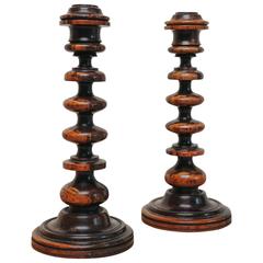 Pair of 19th Century Lignum Vitae Wooden Candlesticks