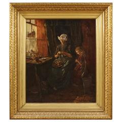 Dutch Interior Scene Painting Signed and Dated, 1904
