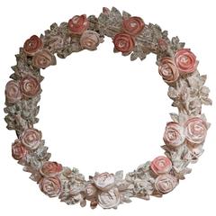 Antique 18th Century Italian Polychromed Wooden Garland with Sculpted Roses