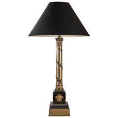 Unusually Large French Empire Brass and Patinated Column Lamp