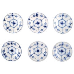 Six Pieces, Royal Copenhagen Blue Fluted Plain Small Dishes