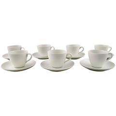 Seven Pairs of Royal Copenhagen Salto Porcelain, White, Coffee Cup and Saucer