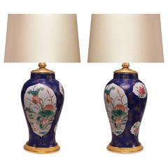 Pair of Famille Rose Blue-Ground Porcelain Lamps 5