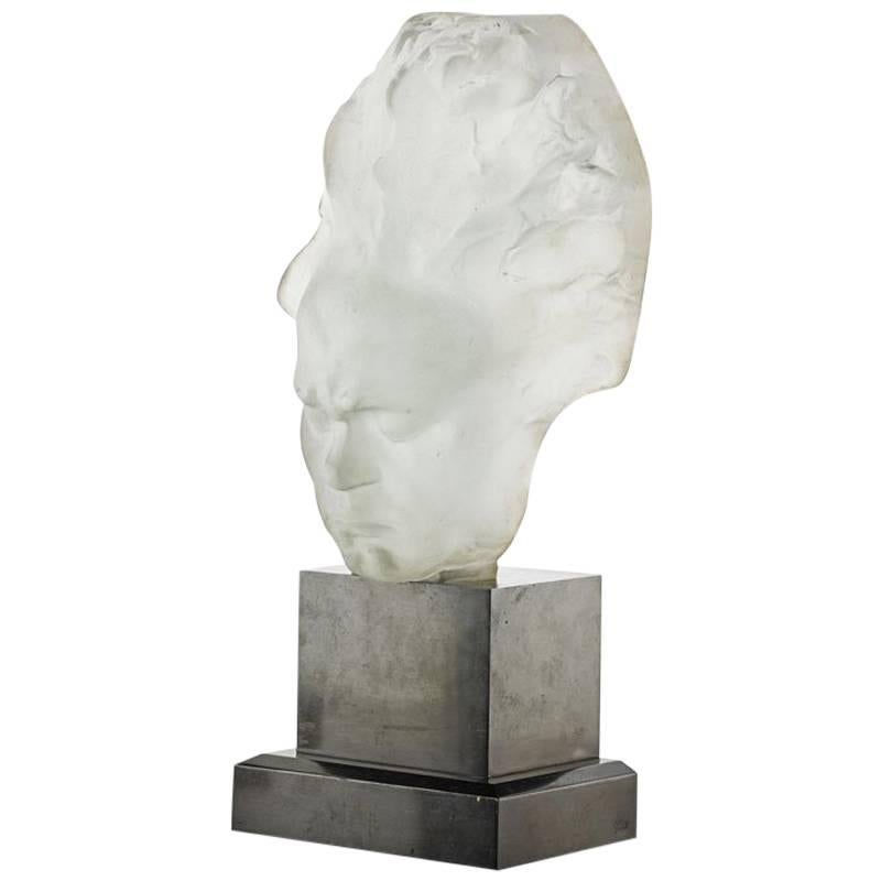 Rare Frosted Glass Beethoven Bust Table Lamp by Lucien Lafaye for Perzel For Sale