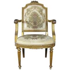 Late 18th Century French Louis XVI Upholstered Armchair in Giltwood 9
