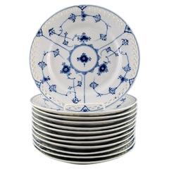 Bing and Grondahl Blue Fluted Number 326.6. 12 Plates with Reticulated Edge